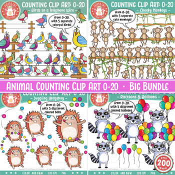 Preview of Counting Clipart 0-20 Bundle: Animals