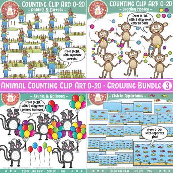 Preview of Counting Clipart 0-20 Bundle: Animals 3