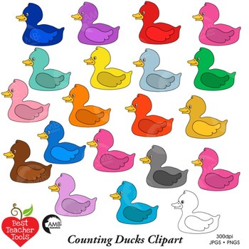 Preview of Counting Clipart, Colored Duck Clipart, Math Manipulatives, AMB-2249