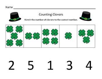 Preview of Counting Clovers (matching pictures to numbers 1-5)