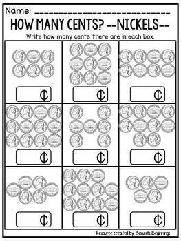 Money Worksheets {Nickels} by Benzel's Beginnings | TPT