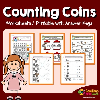 Counting Coins Worksheets with Answer Keys, Coin Identification Sheets