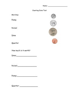 Preview of Counting Coins Assessment