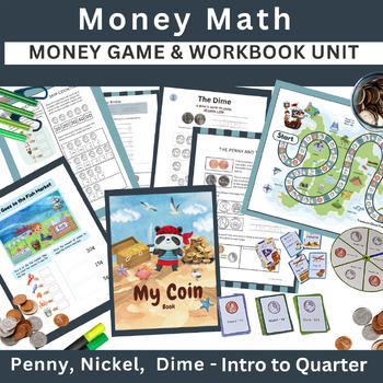 Preview of Kindergarten Money- Counting and Identifying Coins Worksheets, Games, Centers