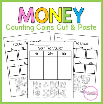 money worksheets cut and paste activities 1st grade math tpt