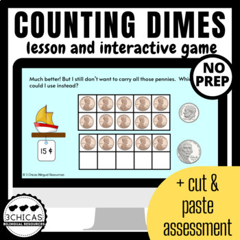 Preview of Counting Coins Dimes Digital Game for Google Slides™  with worksheets