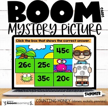 Preview of Counting Coins {Dimes, Nickels, Pennies} Mystery Picture Boom Cards™
