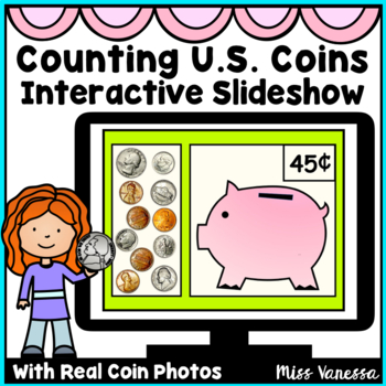 Preview of Counting Coins Drag & Drop Interactive Slideshow With Coin Photographs