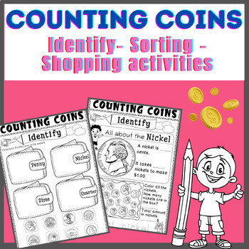 Preview of Counting Coins | Identifying coins | Money Shopping Worksheets