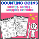 Counting Coins | Identifying coins | Money Shopping Worksheets