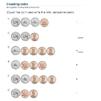 Counting Coins Mastery: Worksheets for Writing Total Values with Cents