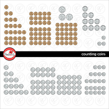 Preview of Counting Coins - Money Clipart Set by Poppydreamz WITH LINE ART