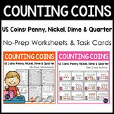 Counting Coins Money Worksheets, Google Slides and Task Ca