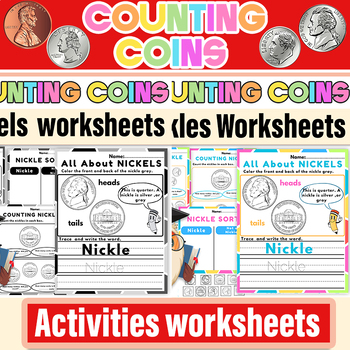 Preview of Counting Coins Nickles Worksheets |Money Identifying & Counting Coins Activities