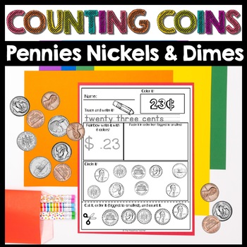 Preview of Counting Coins Pennies Nickels Dimes | Coins Worksheets | Money Homework