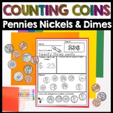 Counting Coins Pennies Nickels Dimes | Coins Worksheets | 