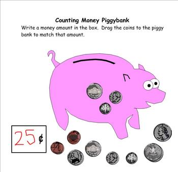 Preview of Counting Coins Piggybank Smartboard Activity for K-2 by Louise Brehm