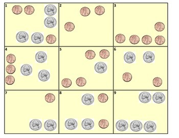 Preview of Counting Coins Task Cards Nickels and Pennies (TEK 2.5A)