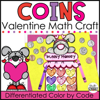 Preview of Counting Coins February Math Craft - 2nd Grade Valentine's Day Math Activity