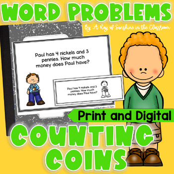 Preview of Counting Coins Money Word Problems 2nd Grade