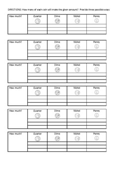 Preview of Counting Coins Worksheet
