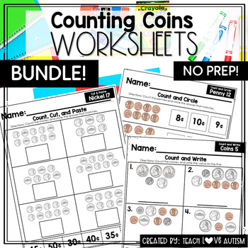 Preview of Counting Coins No Prep Worksheets Counting and Adding Money