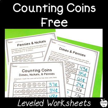 Preview of Counting Coins Worksheets FREE Money 1st Grade