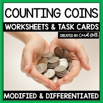 Preview of Counting Coins Worksheets and Task Card Bundle