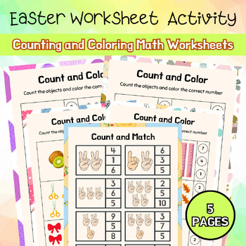 Preview of Counting Coloring Number Easter Worksheet PreK - 2nd Easter Activity Printable