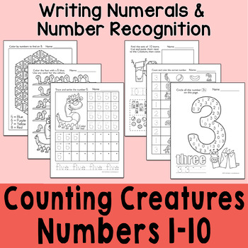 Preview of Counting Creatures 1-10 Number Worksheets - Heidi Songs