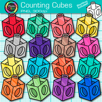 Preview of Counting Cube Clipart: 17 Rainbow Connecting Linking Cubes Clip Art PNG B&W