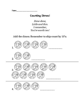 Counting Dimes Worksheet by TASK CARDS KING | TPT