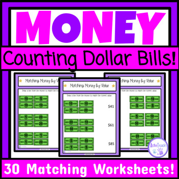 Preview of Counting Dollar Bills Matching Worksheets Packet Counting Money Special Ed Math