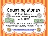 Counting Dollars and Coins (Up to $5.00) - 24 Task Cards W