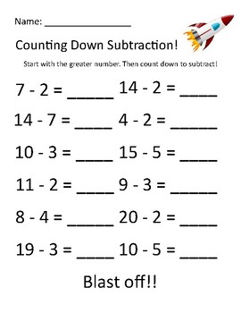 Counting Down - Subtraction Worksheet by Kelsey Dorff | TpT