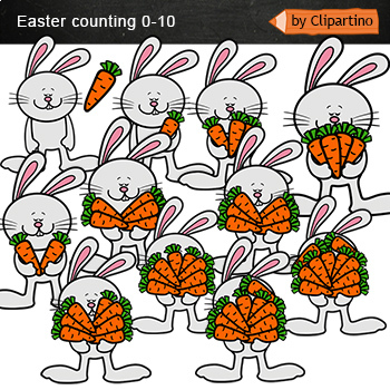 Preview of Counting Easter clip art: bunny and carrots /Funny Easter count clipart