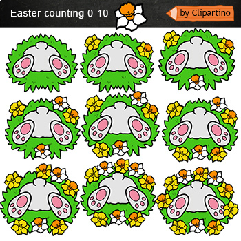 Preview of Counting Easter clip art: bunny and flowers /Cute Easter bunny count clipart