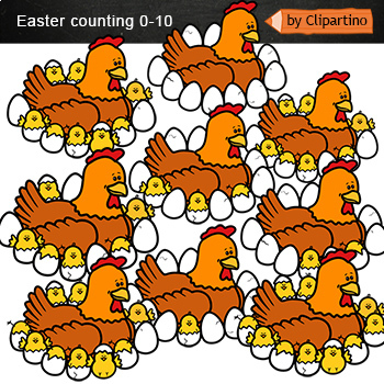 Preview of Counting Easter clip art: chicken and eggs /Easter chik count math clipart