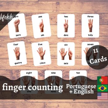Preview of Counting -European PORTUGUESE Flash Cards | Finger Counting | 11 Bilingual Cards