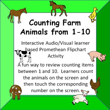 Preview of Counting Farm Animals  1-10  Fun Interactive Audio/Visual Promethean Activity