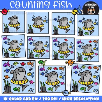 Preview of Counting Fish Clipart {Learning Clips Clipart}