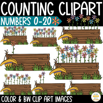Preview of Counting Flowers Clipart 0 to 20 Color Black and White Images and Number Tiles