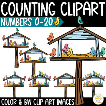 Preview of Counting Birds Clipart 0 to 20 Color Black and White Images and Number Tiles