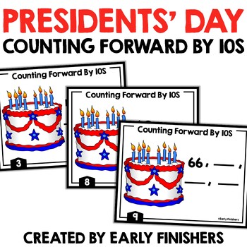 Preview of Presidents’ Day Activities Counting Forward by 10s Math Centers Task Cards