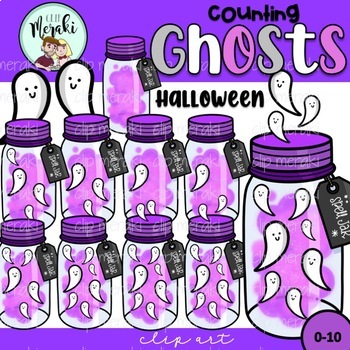Preview of Halloween Counting Ghosts Clip Art. Spell Jar. Contando fantasmas.