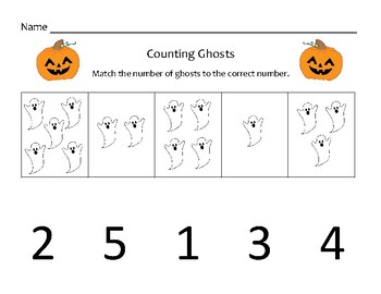 Preview of Counting Ghosts (matching pictures to numbers 1-5)