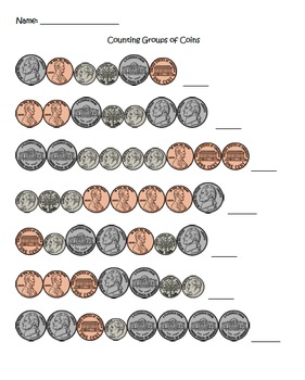 Preview of Counting Groups of Coins (Pennies, Nickels, and Dimes)