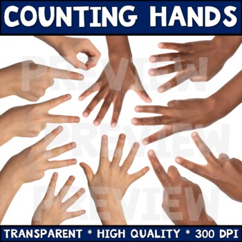 Preview of Counting Hands and Fingers 0-10 Real Photo Clipart for Mockups