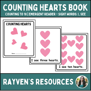 Preview of Counting Hearts Book Count to 10, Sight Words: I, SEE, K/1st grade Math