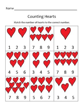 Preview of Counting Hearts (counting 1-9)